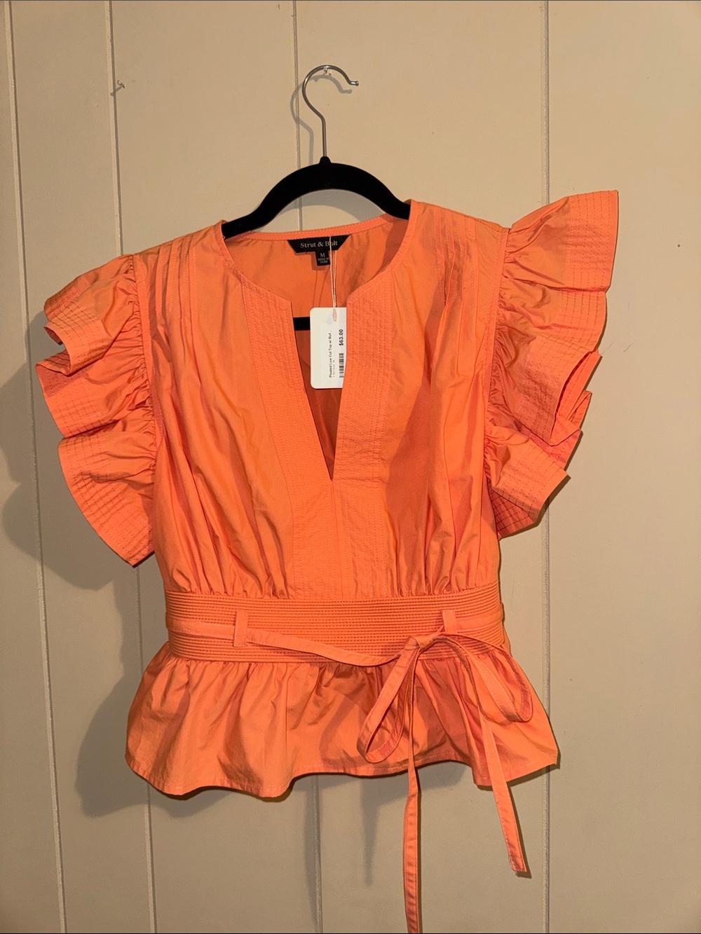 Scotch & Soda Coral Ruffle-Sleeve Belted Peplum Blouse